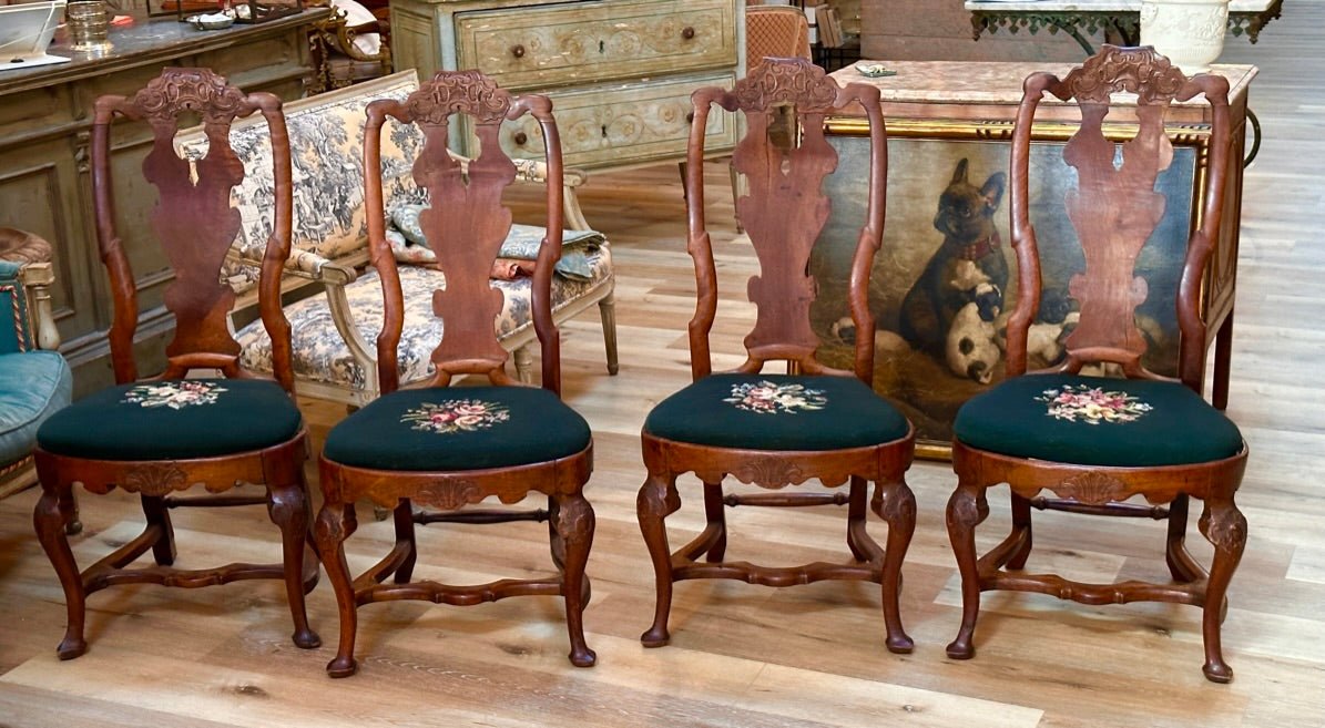 Set of Four Walnut Swedish Rococo Dining Chairs, c. 1780 - Helen Storey Antiques