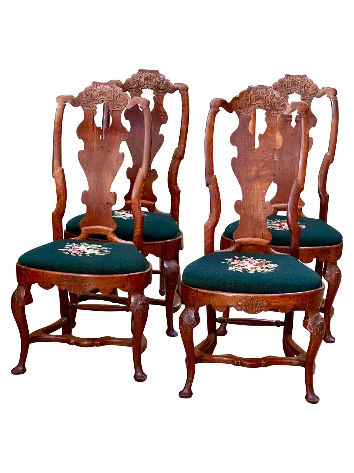 Set of Four Walnut Swedish Rococo Dining Chairs, c. 1780 - Helen Storey Antiques