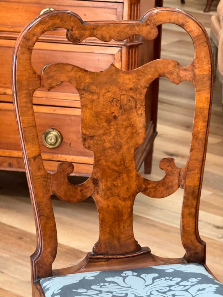 Set of Six George I Burlwood Veneered and Carved Dining Chairs - Helen Storey Antiques