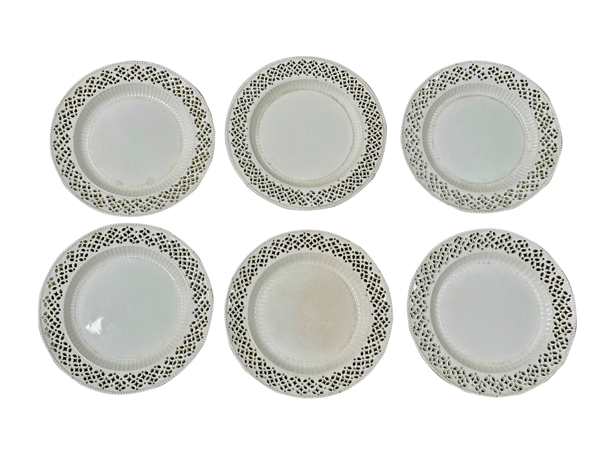 Set of Six Leeds Creamware Reticulated Plates, 18th Century - Helen Storey Antiques