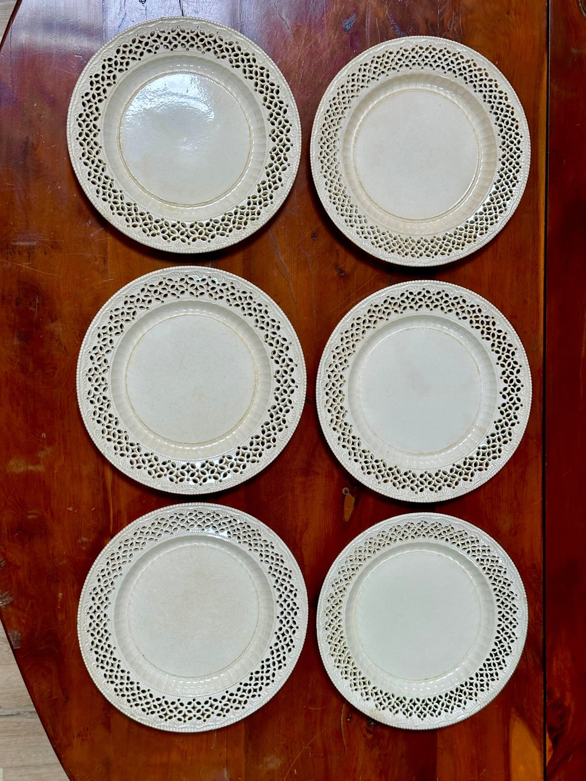 Set of Six Leeds Creamware Reticulated Plates, 18th century - Helen Storey Antiques