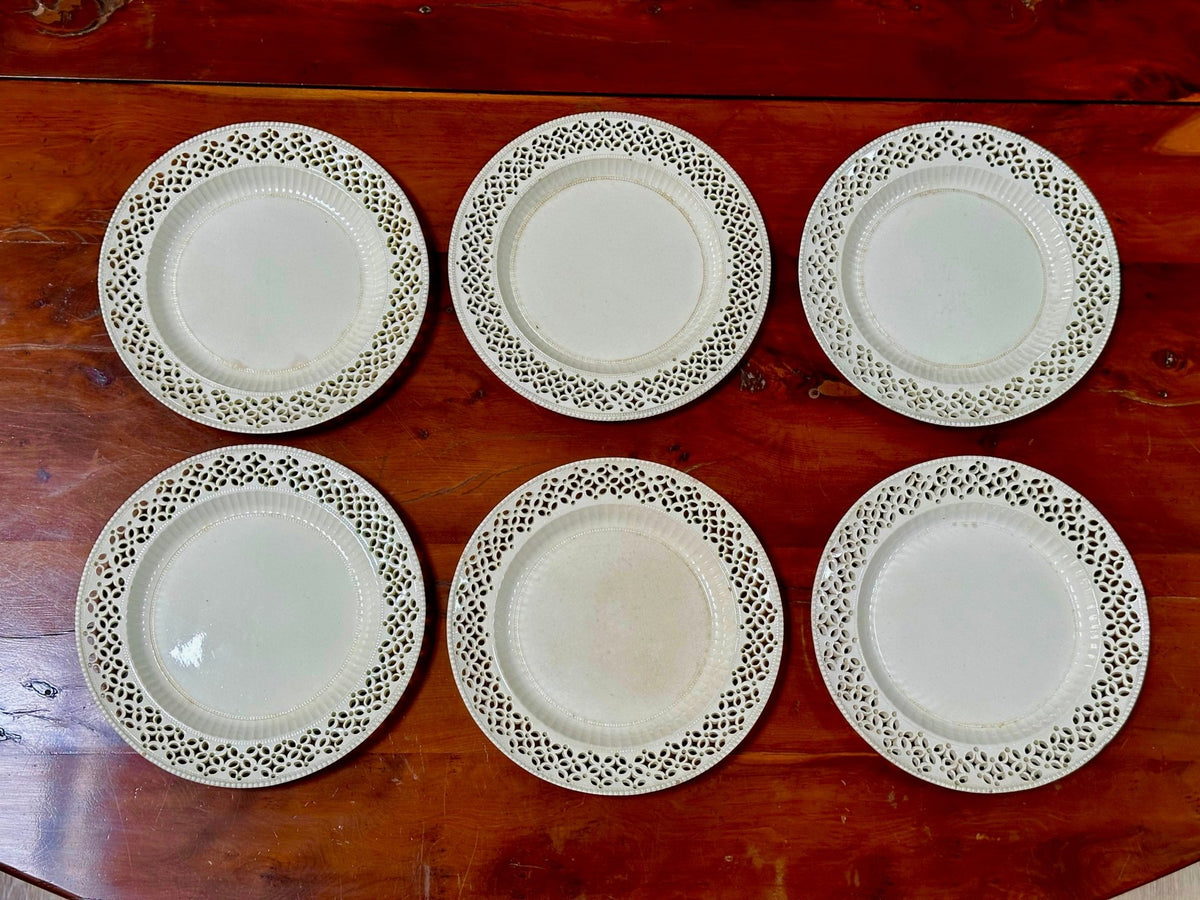 Set of Six Leeds Creamware Reticulated Plates, 18th Century - Helen Storey Antiques