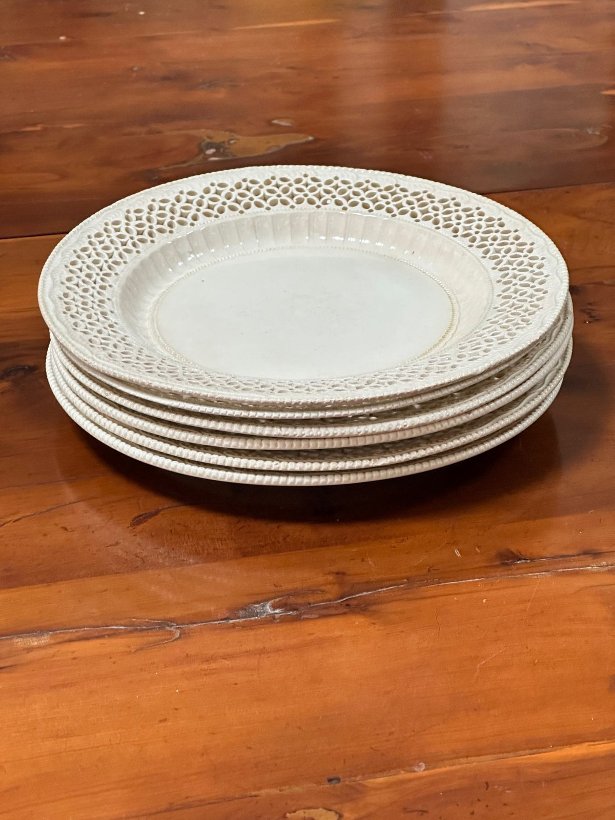 Set of Six Leeds Creamware Reticulated Plates, 18th century - Helen Storey Antiques