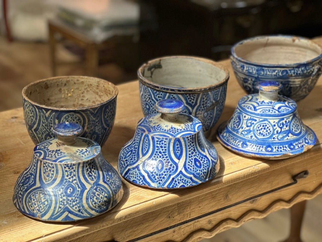 Set of Three Early Blue and White 19th Century Moroccan Tureens with Lids - Helen Storey Antiques