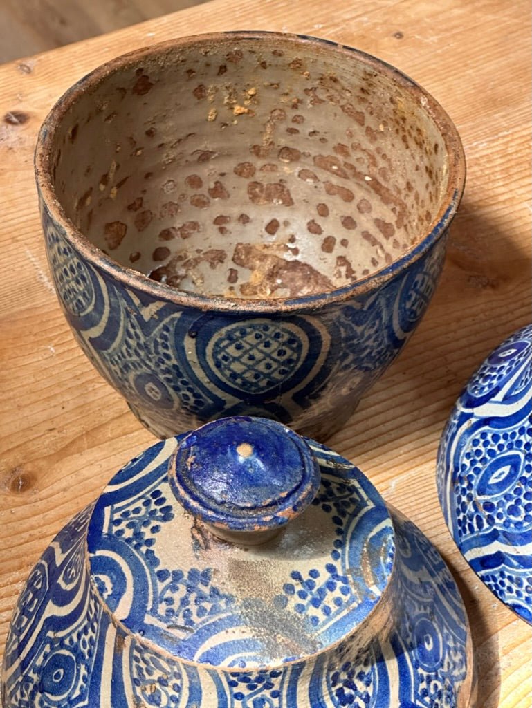 Set of Three Early Blue and White 19th Century Moroccan Tureens with Lids - Helen Storey Antiques