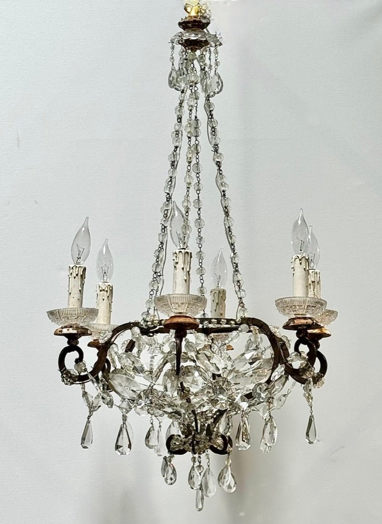 Small 18th Century Italian Chandelier with early crystals - Helen Storey Antiques