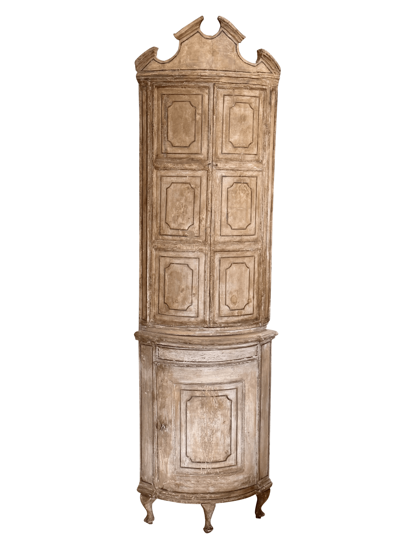 Small Swedish Painted  Bow Front Corner Cupboard, 18th-19th Century