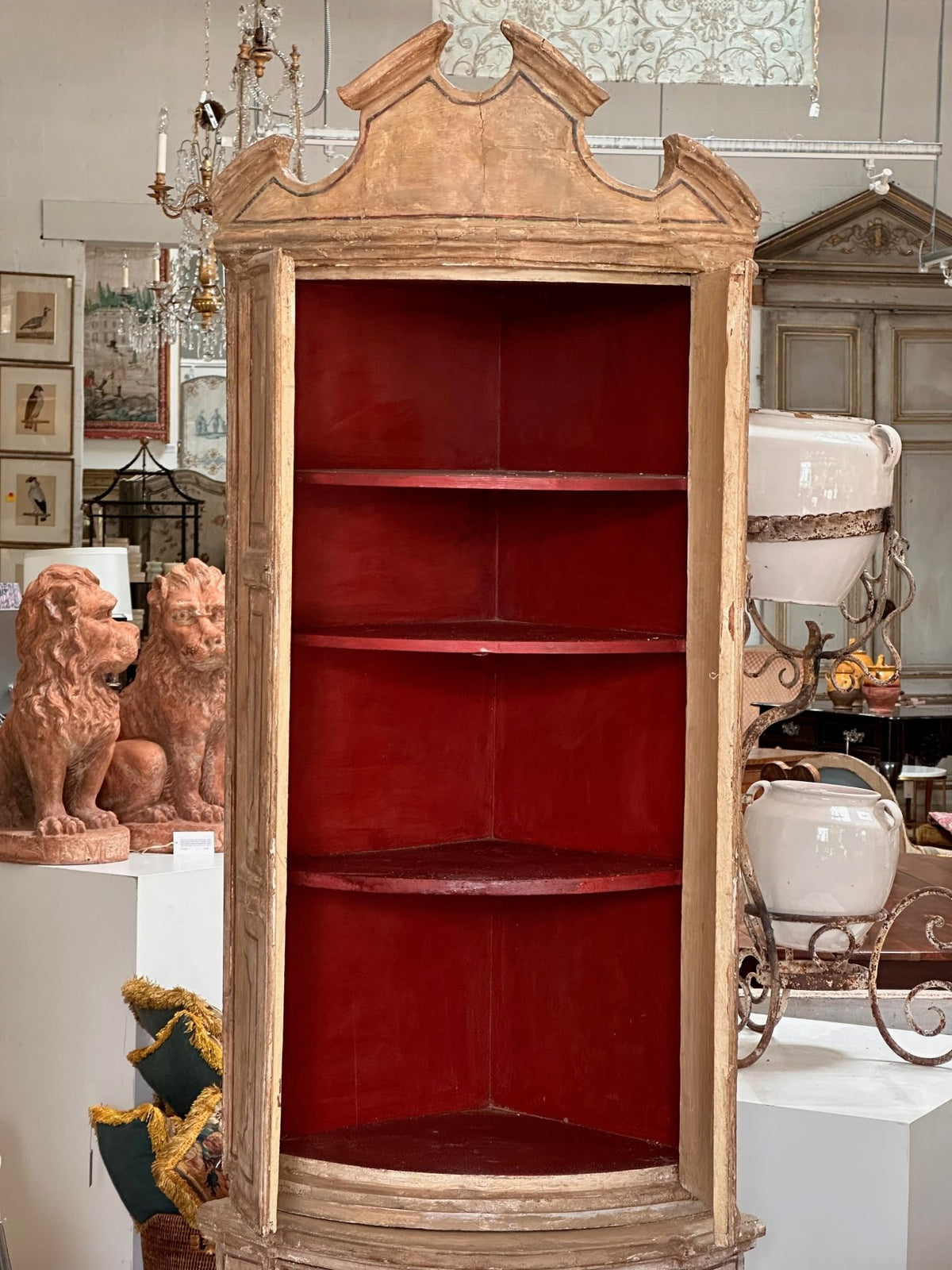 Small Swedish Painted Bow Front Corner Cupboard, 18th - 19th Century - Helen Storey Antiques