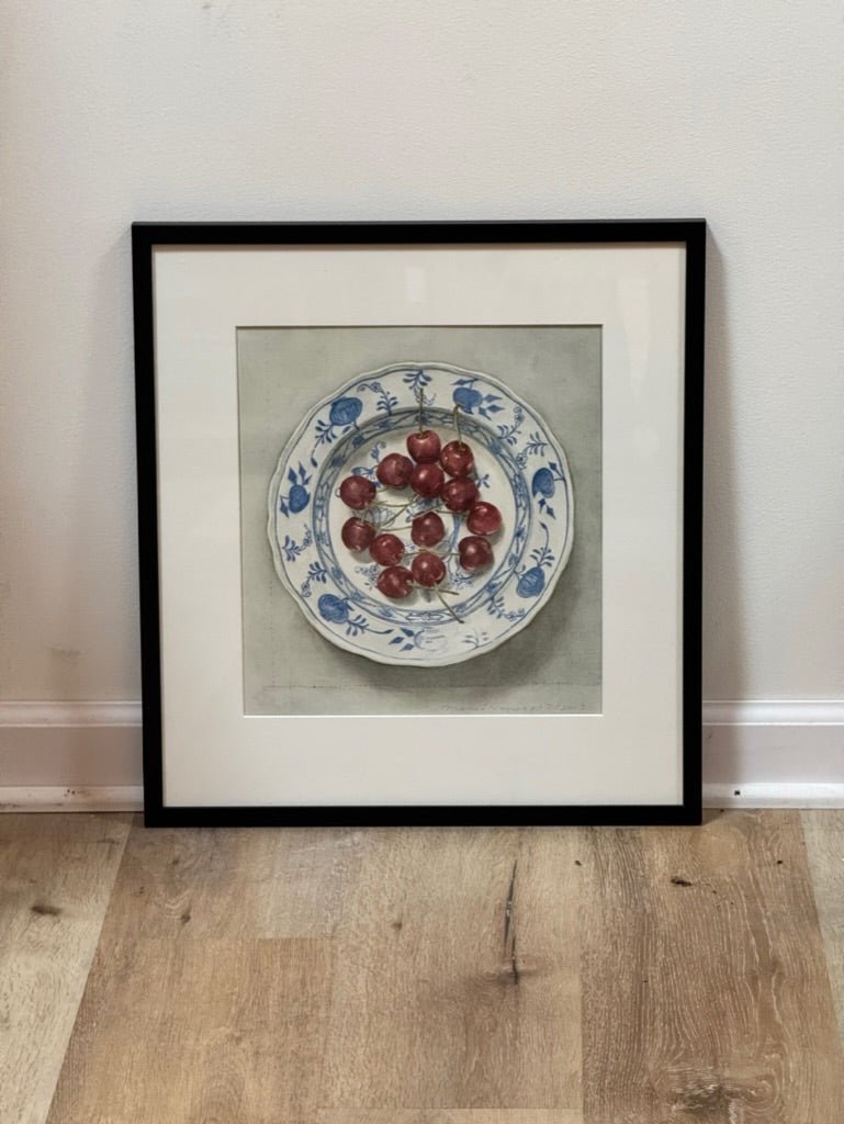 Still Life Watercolor, Bowl of Cherries - Helen Storey Antiques