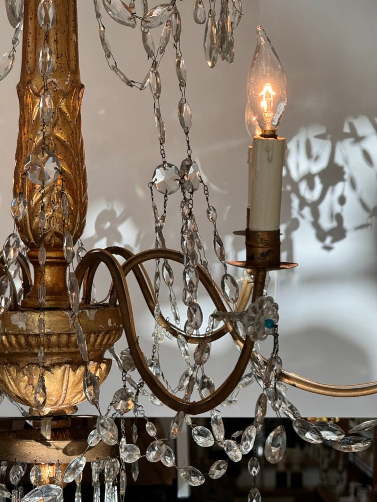 Stunning 19th Century Genovese Chandelier, giltwood and crystal - Helen Storey Antiques