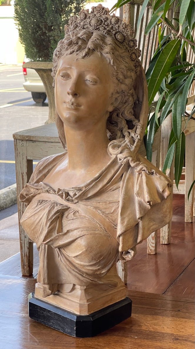 Stunning Albert - Ernest Carrier - Belleuse Bust of a woman, terra cotta sculpture - Helen Storey Antiques