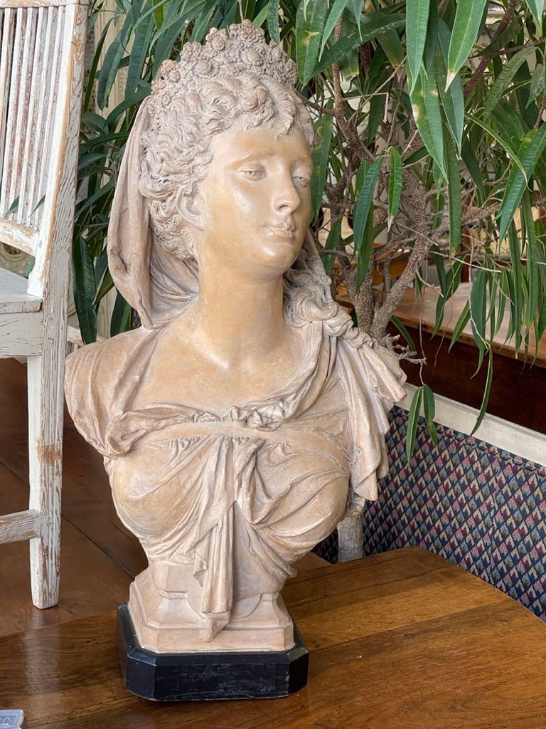 Stunning Albert - Ernest Carrier - Belleuse Bust of a woman, terra cotta sculpture - Helen Storey Antiques