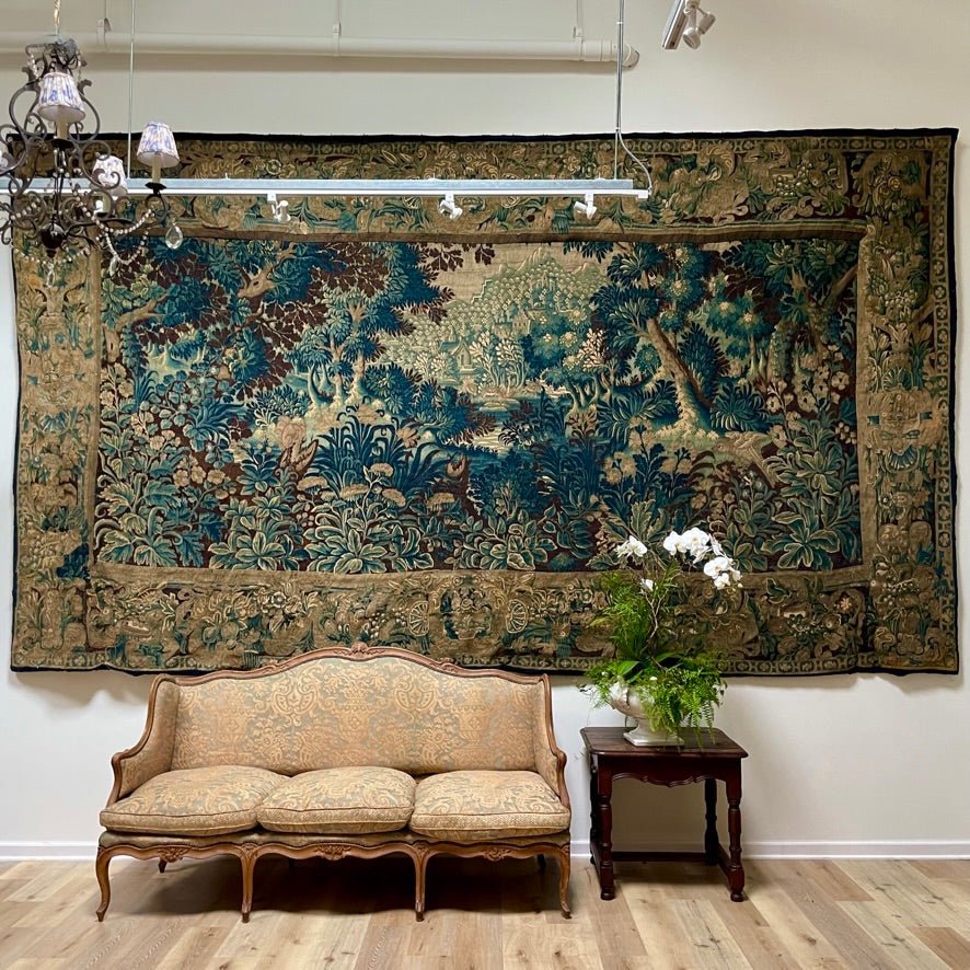 Stunning Flemish Verdure Tapestry Oudenaard, Wool &amp; Silk, 17th Century - Helen Storey Antiques