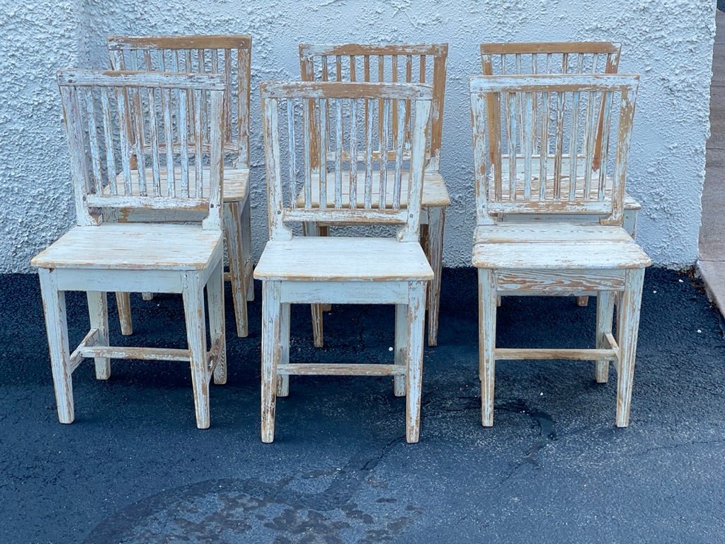 Swedish side chairs, white with blue accents, set of 4, 19th Century - Helen Storey Antiques