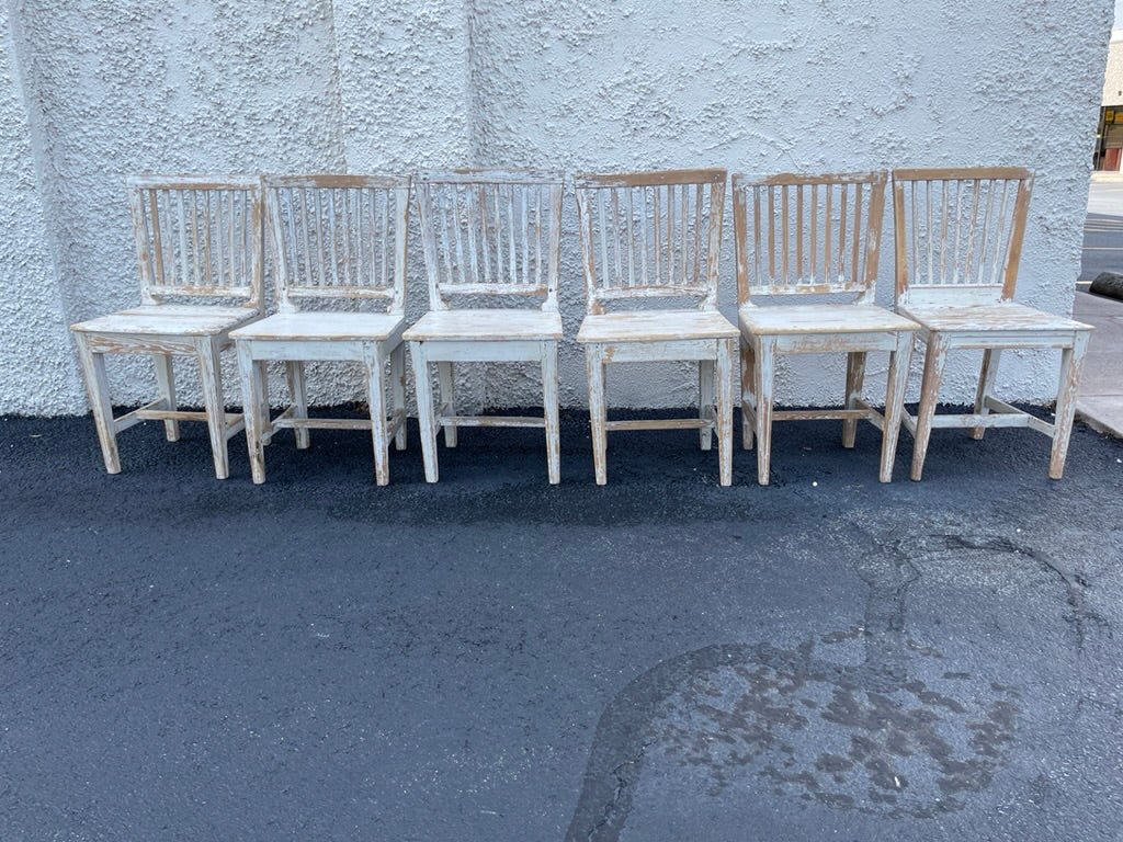 Swedish side chairs, white with blue accents, set of 4, 19th Century - Helen Storey Antiques