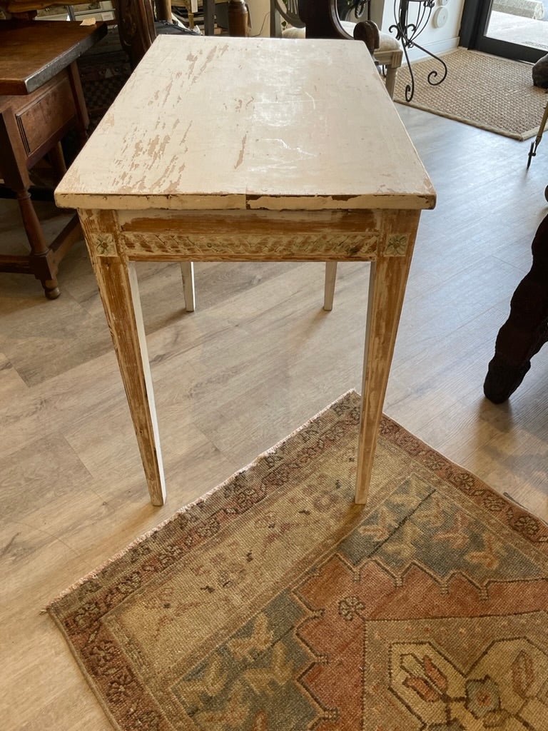 Swedish Side Table, White with Carving and Blue Accents, 19th Century - Helen Storey Antiques