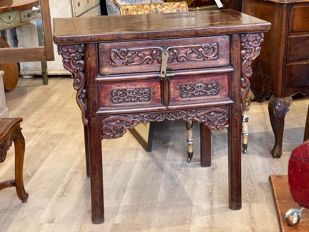 TEAKWOOD CHINESE CARVED CONSOLE TABLE - Helen Storey Antiques