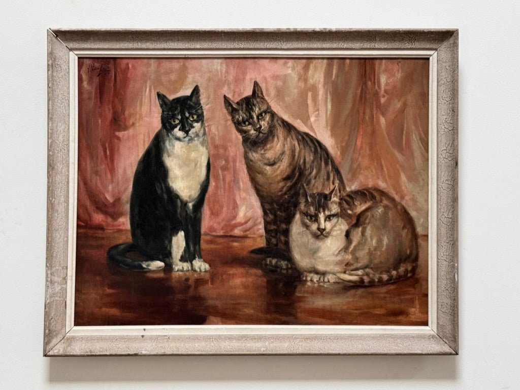 Three Cats, 1929 Oil on Canvas by Pedro Cruz (1888 - 1980) - Helen Storey Antiques