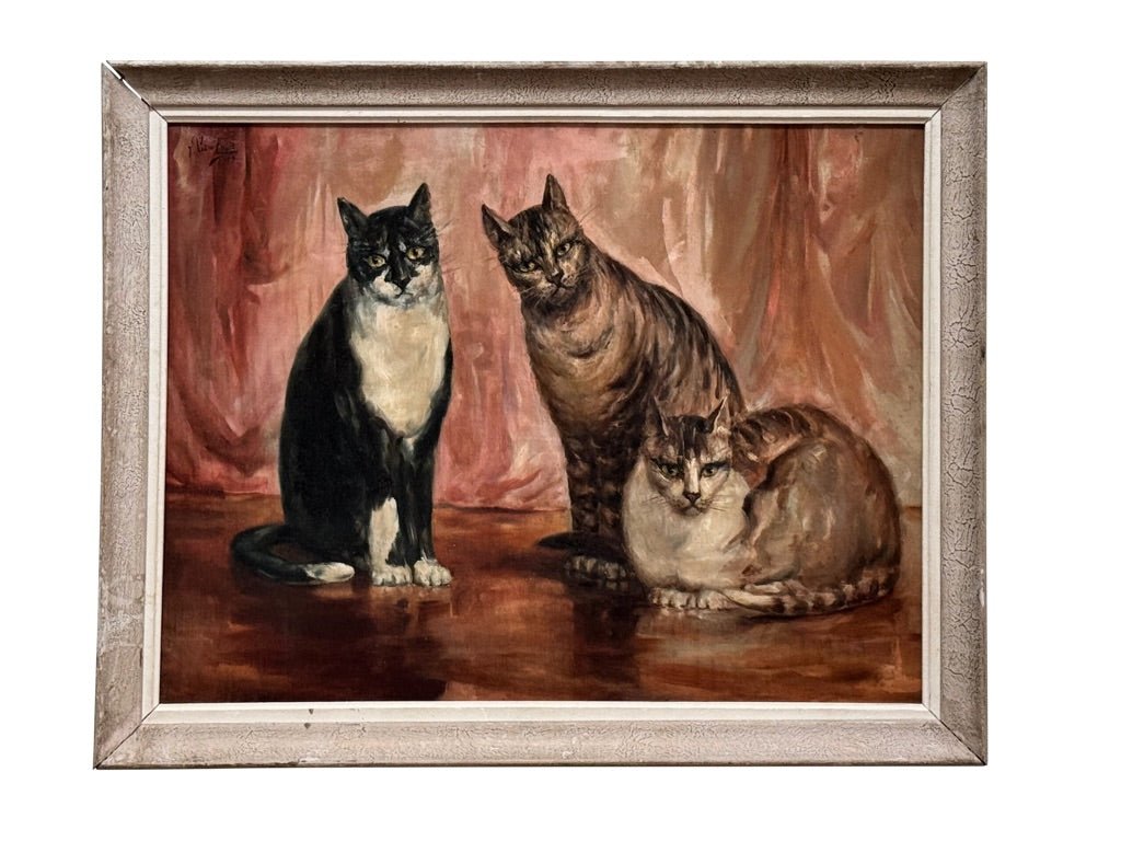 Three Cats, 1929 Oil on Canvas by Pedro Cruz (1888 - 1980) - Helen Storey Antiques