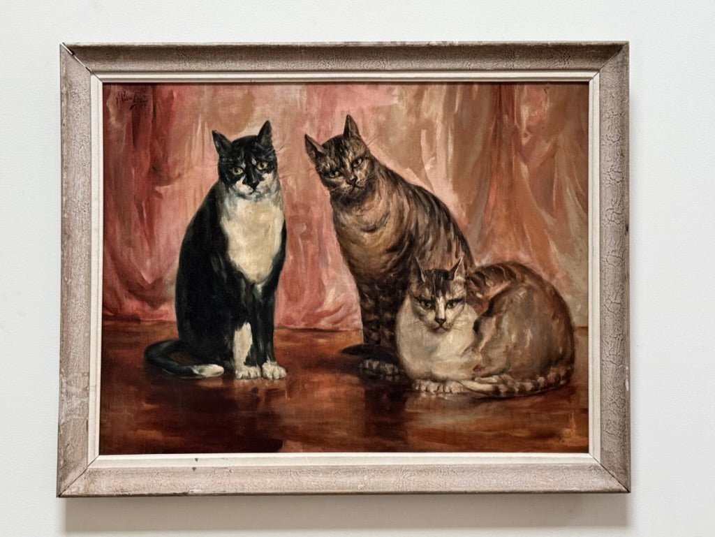 Three Cats, 1929 Oil on Canvas by Pedro Cruz (1888 - 1980) - Helen Storey Antiques