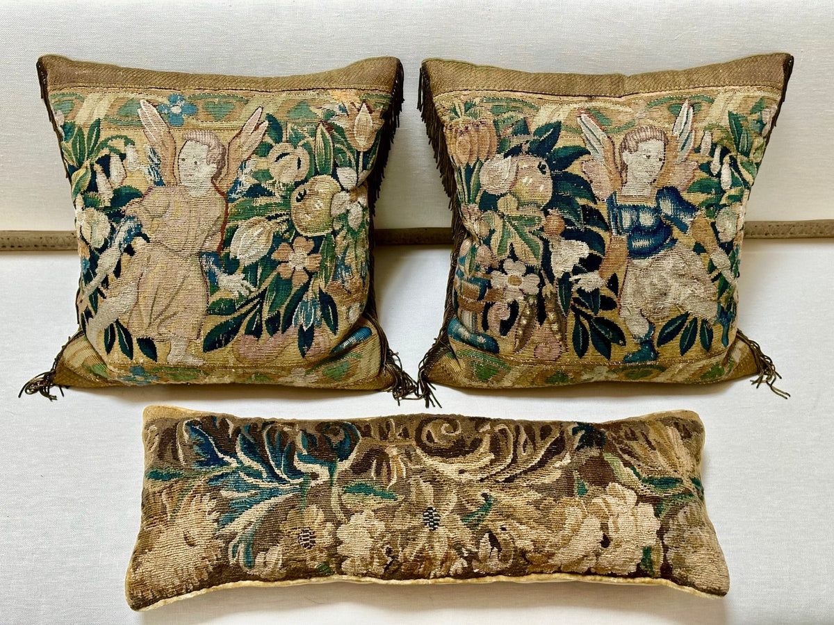 Three Flemish Tapestry Pillows, 17th Century - Helen Storey Antiques