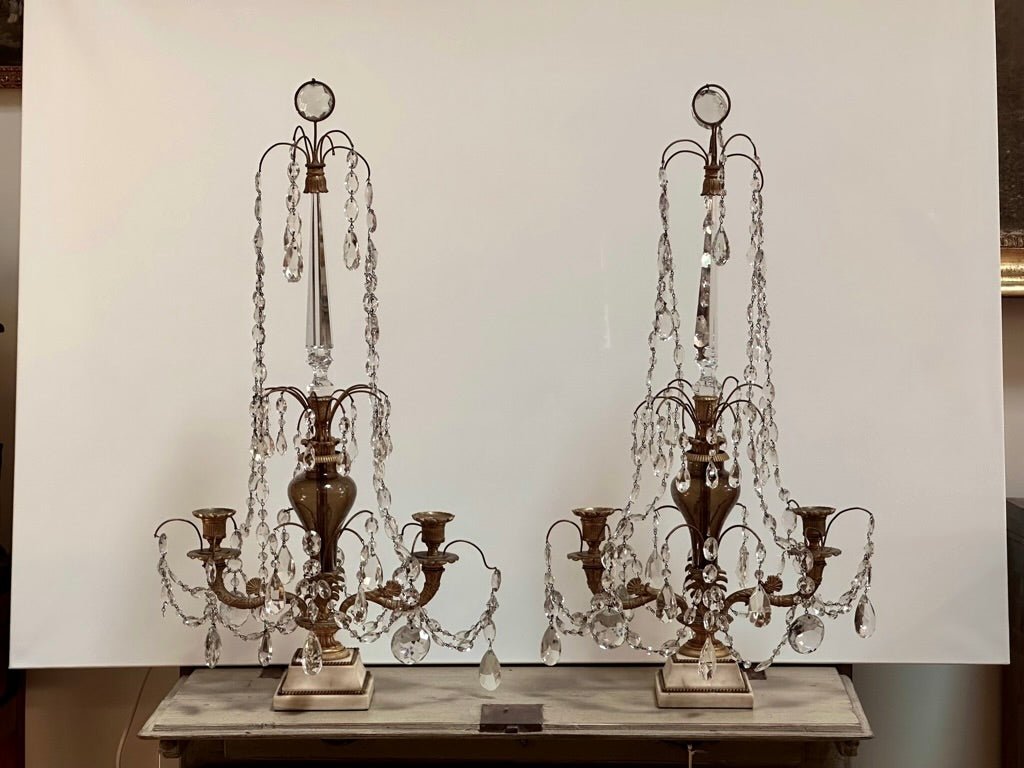 Tsar Era Gilt Bronze and Crystal Candelabra Girandoles - Helen Storey Antiques