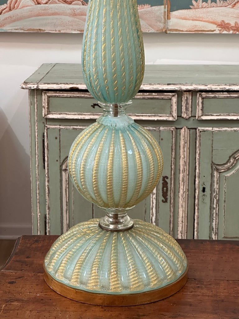 Turquoise &amp; Gold Aventurine Murano Glass Table Lamp, Circa 1960 - Helen Storey Antiques