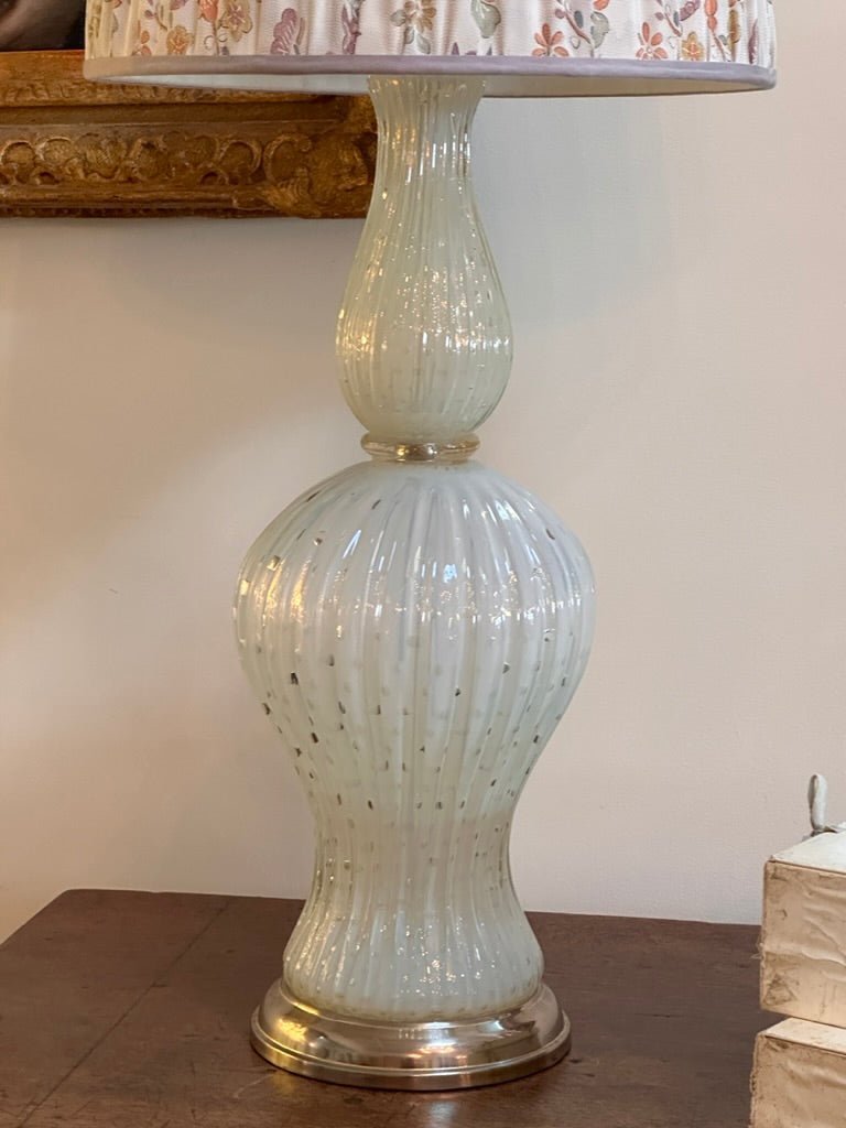 White Opaline Murano Glass Table Lamp Circa 1960 - Helen Storey Antiques