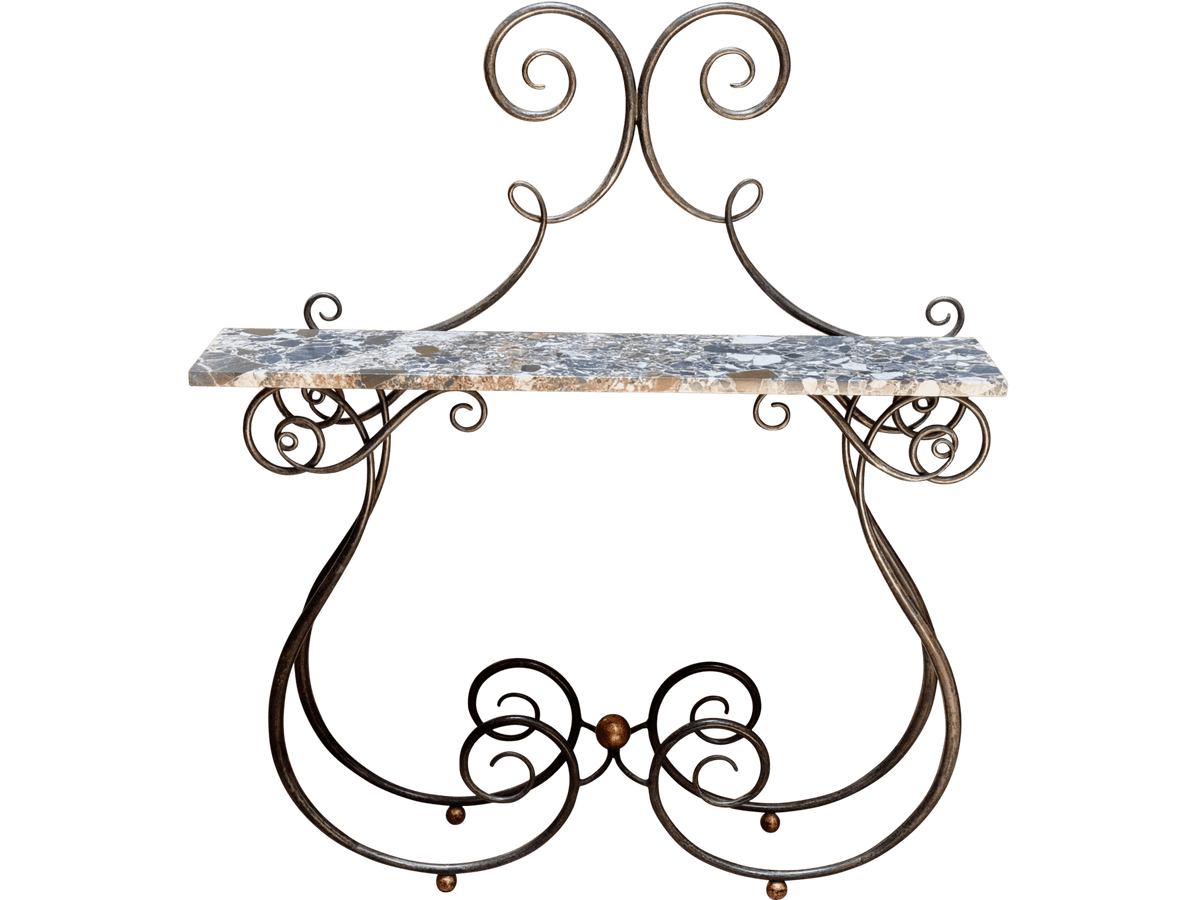 Wrought Iron Marble Top Console Table - Helen Storey Antiques