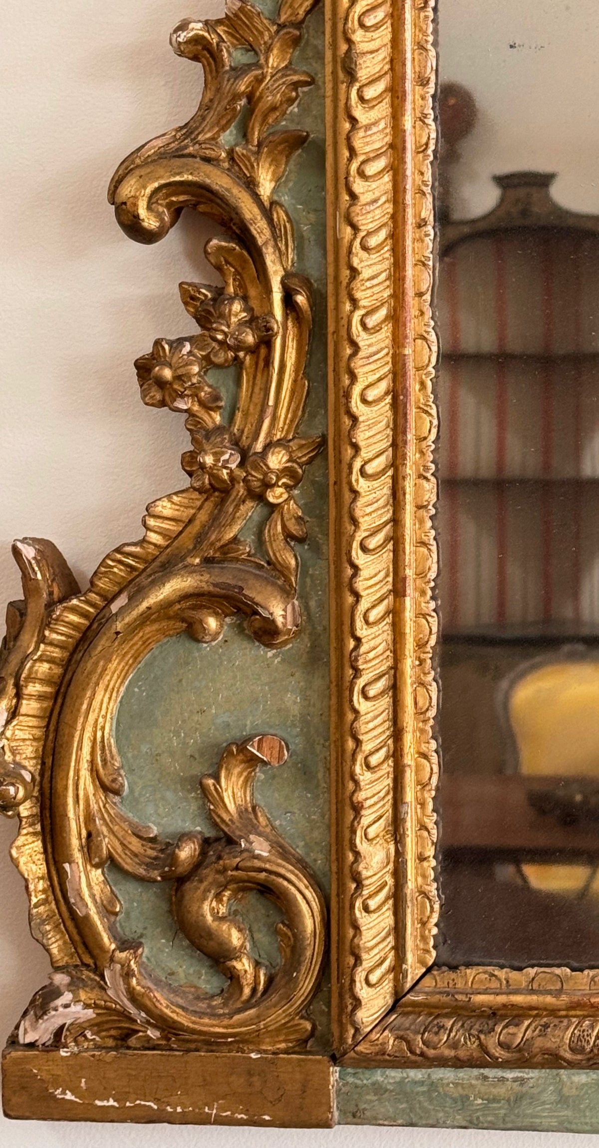 Large 19th Century French green-painted and giltwood mirror