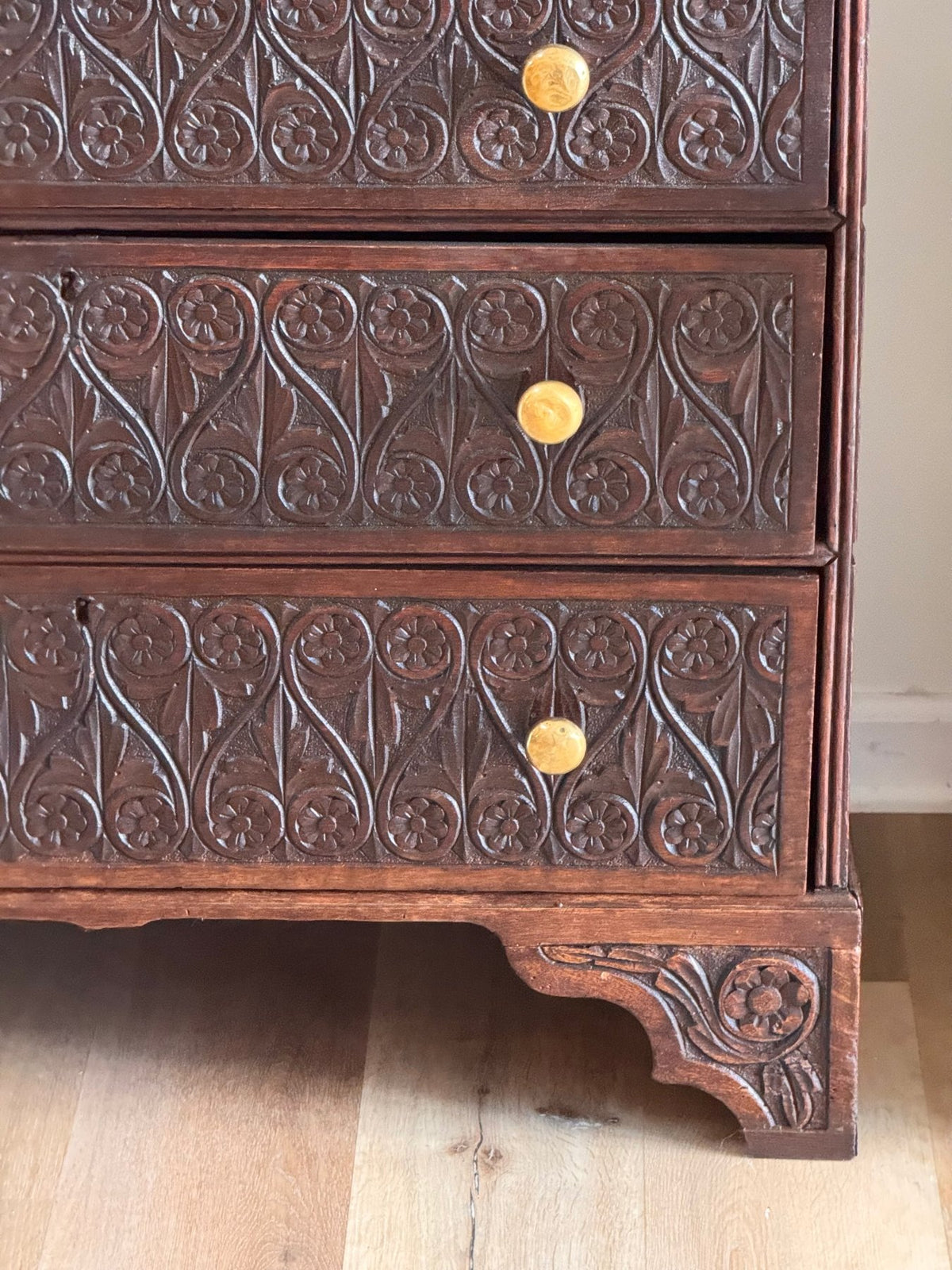 English Carved Oak Chest of Drawers, Georgian - Helen Storey Antiques