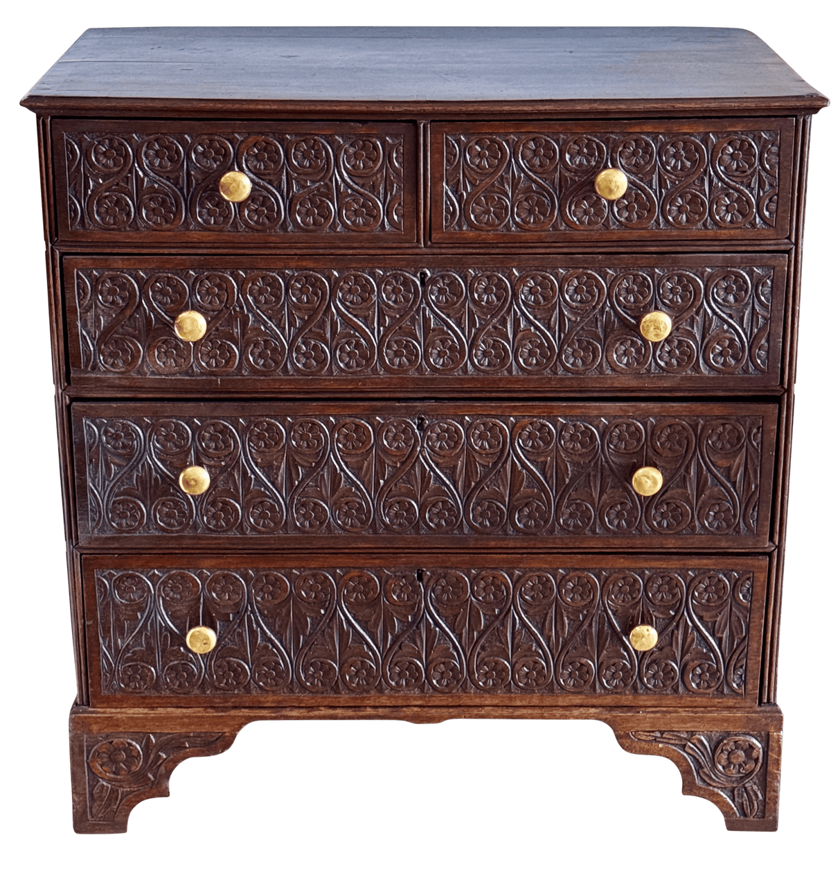 English Carved Oak Chest of Drawers, Georgian - Helen Storey Antiques