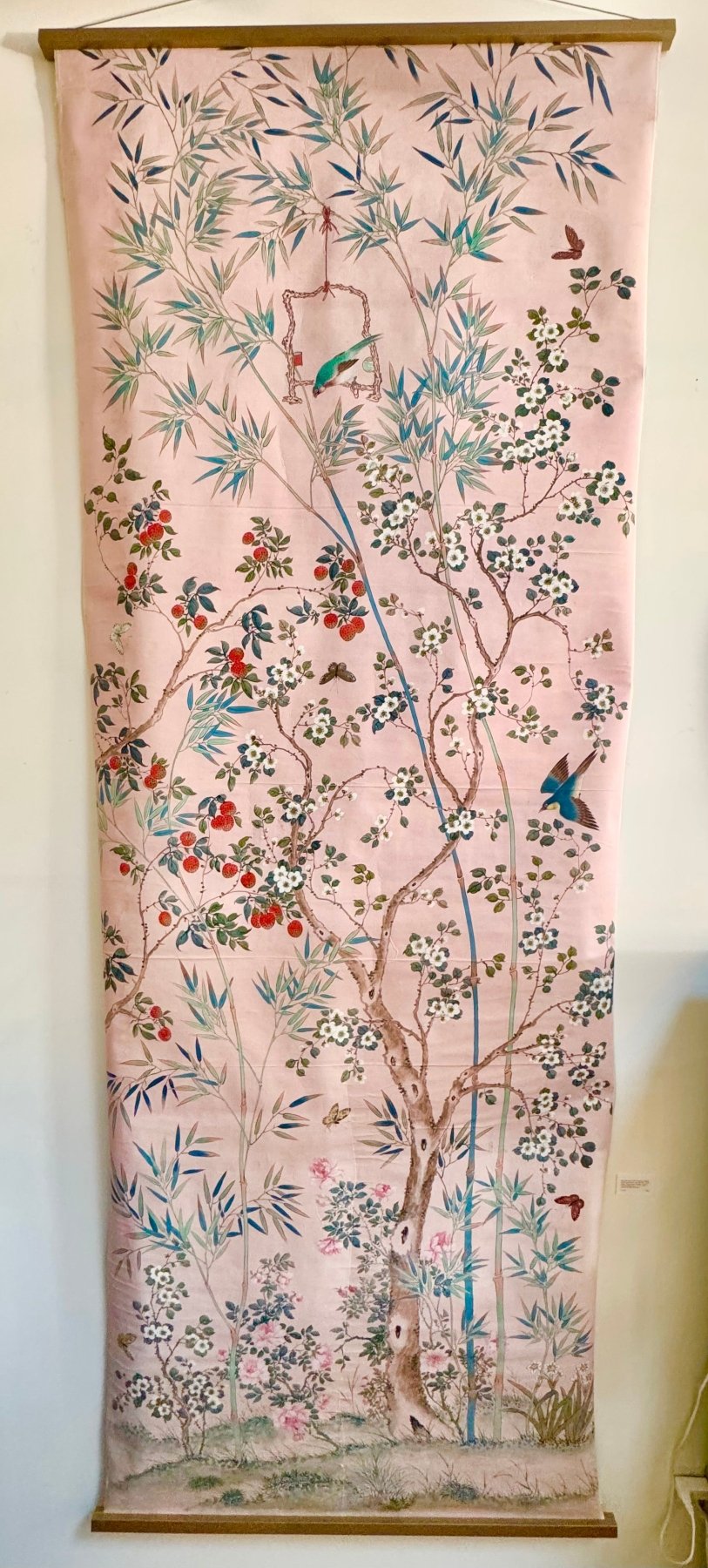 Hand - painted Chinoiserie Wallpaper Panel, Pale Pink background, Likely Gracie - Helen Storey Antiques