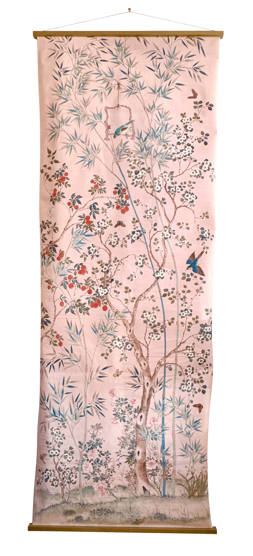 Hand - painted Chinoiserie Wallpaper Panel, Pale Pink background, Likely Gracie - Helen Storey Antiques