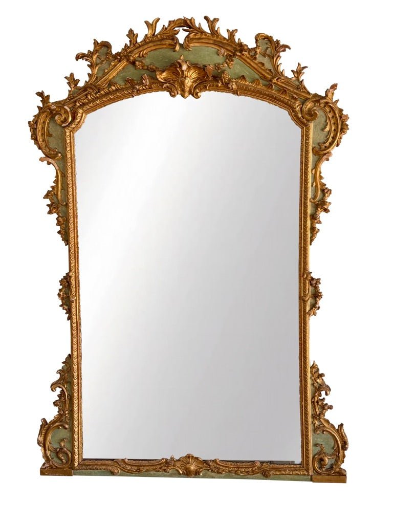 Large 19th Century French green-painted and giltwood mirror