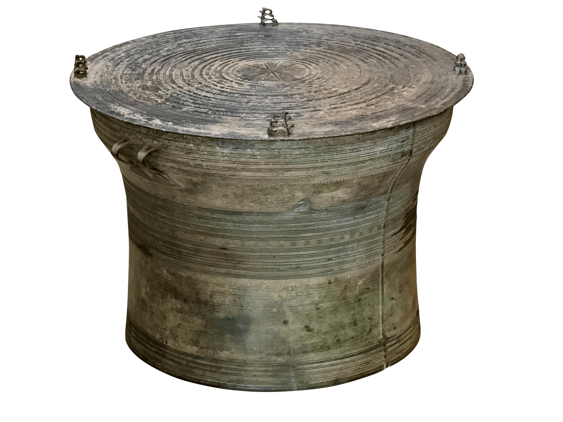 Large Bronze Antique Burmese Karen Frog Rain Drum, Highly Detailed - Side Table