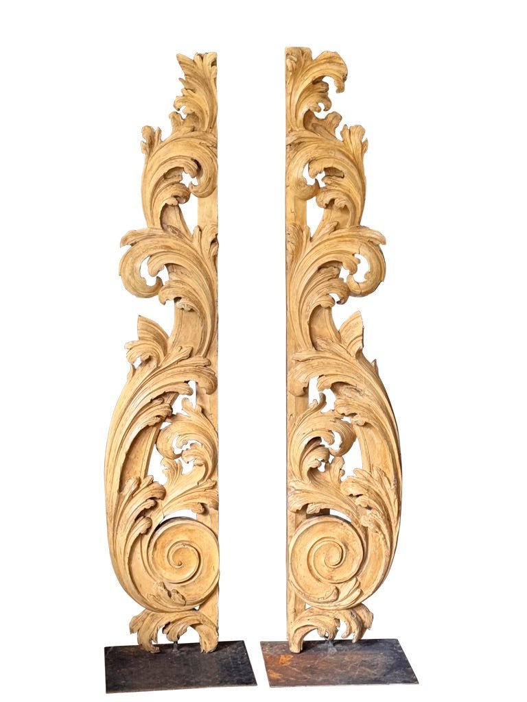 Tall carved, gilded fragments, French, on stands - Helen Storey Antiques